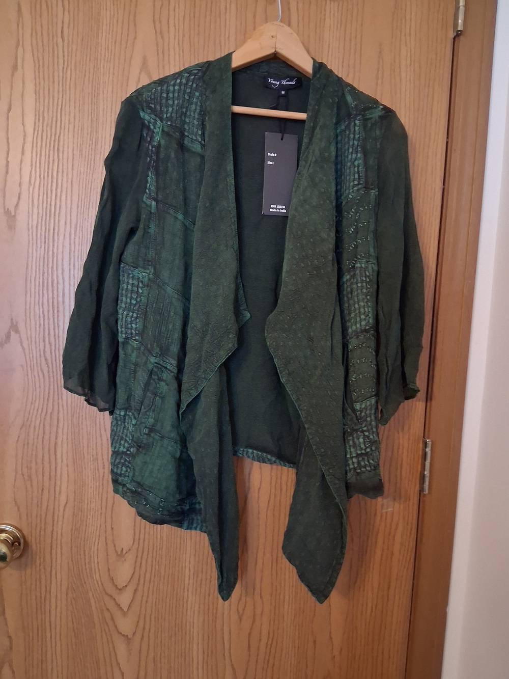 Young Threads Anique Wash Green Embroidered Patchwork Kimono Sz M